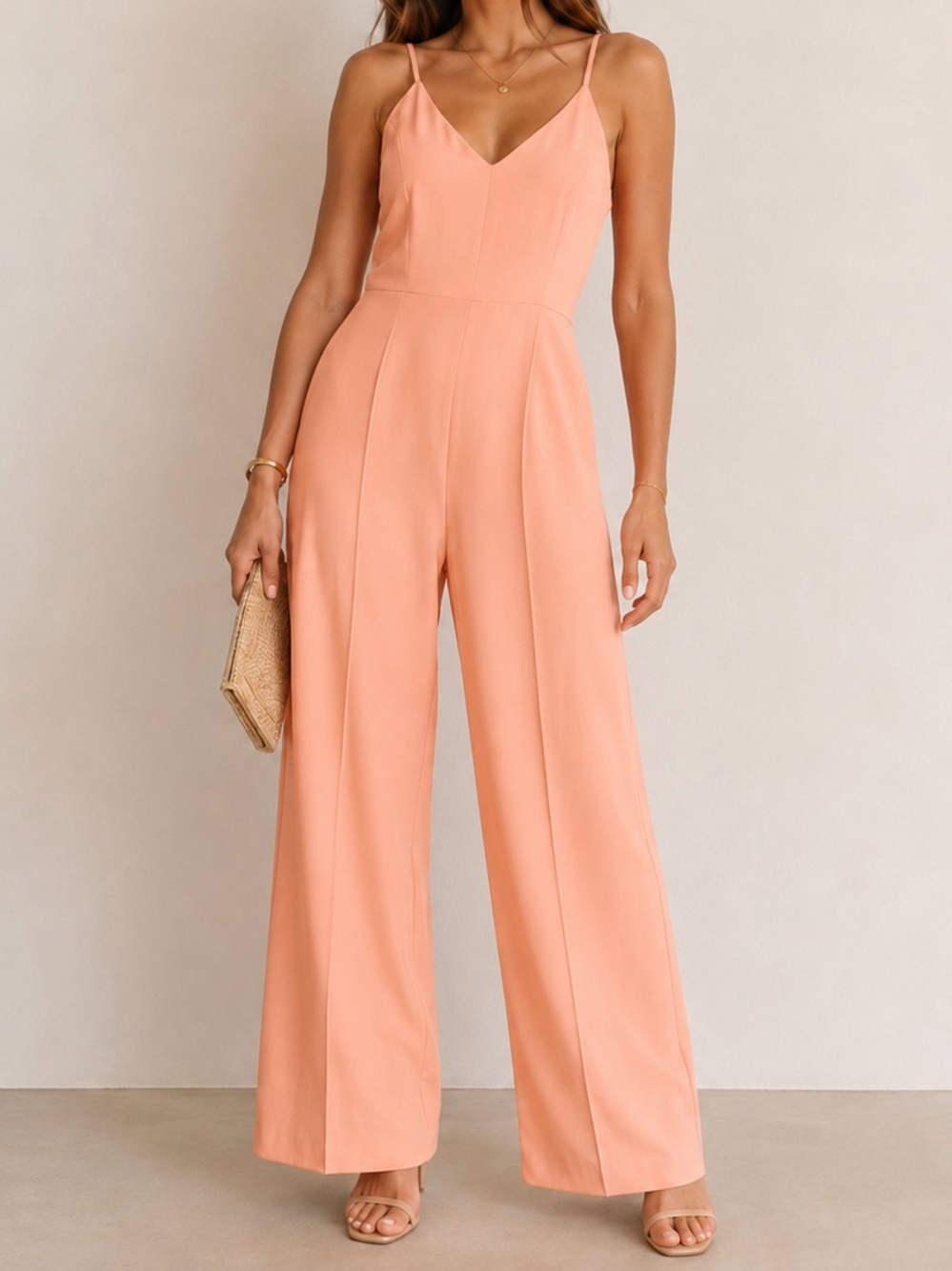 New GIANNI BINI Wide Leg Jumpsuit Shell Pink Women’s Size 12